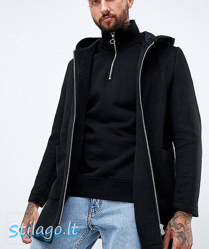 ASOS डिजाइन ऊन मिश्रण काले रंग में ओवरकोट
