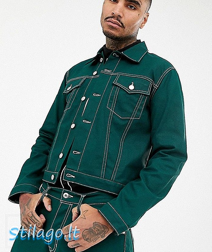 Kings Of Indigo chaqueta de mezclilla con costuras en contraste orgánico-Verde