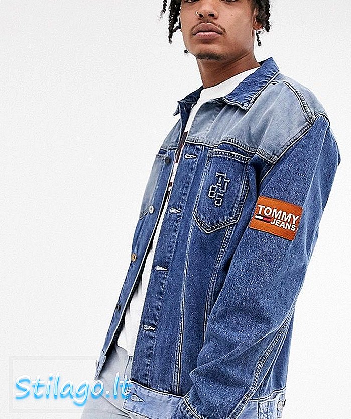 Tommy Jeans áo khoác oversize với viền tương phản và huy hiệu tay áo ở giữa wash-Blue