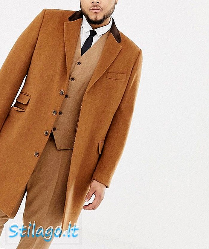 Gianni Feraud Plus premium drvena mješavina jednobraznih klasičnih kaputa s baršunastim ovratnikom-smeđim