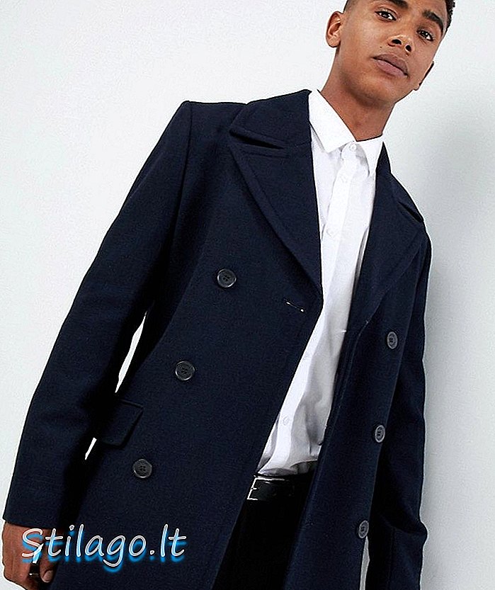 French Connection Wool Blend Double Breasted Pea Coat-Navy