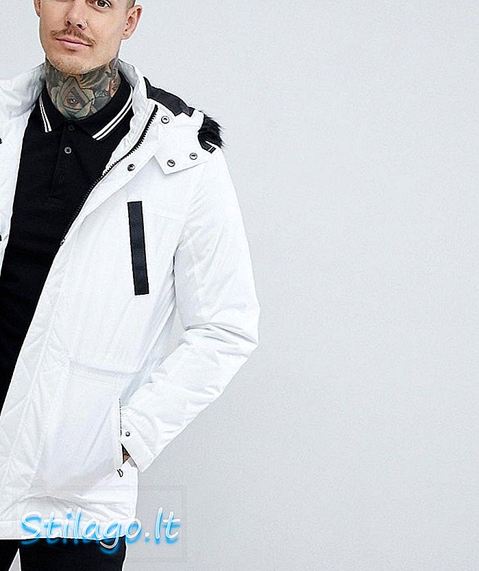 ASOS DESIGN bunda s kapucňou s umelým kožušinovým lemom v bielej farbe