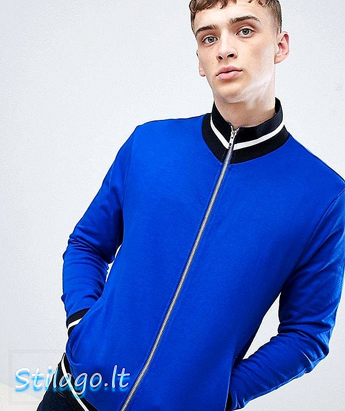ASOS DESIGN jaket track jersey berwarna biru cerah dengan tip kontras