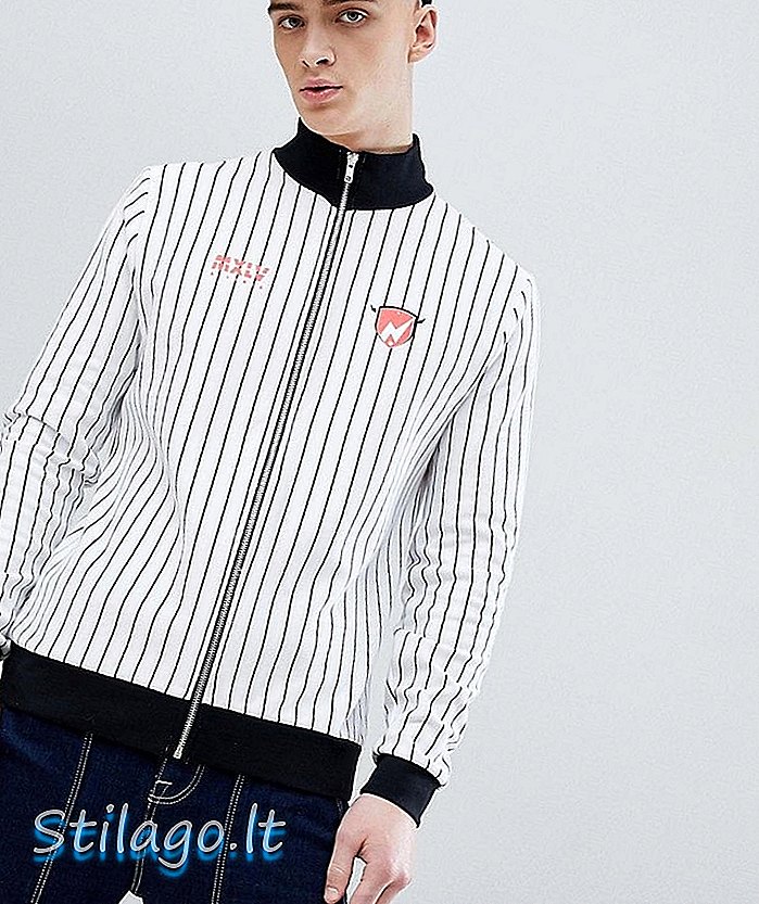 ASOS DESIGN jaket track jersey dengan stripe & chest print-White