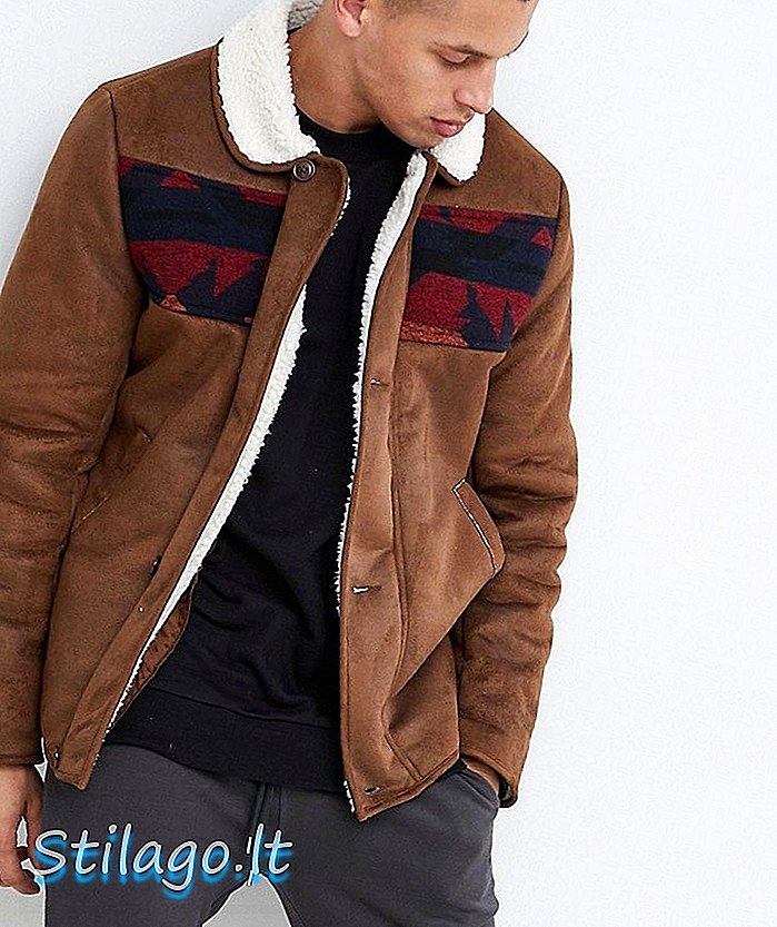 ASOS DESIGN faux shearling jakke med aztec i brunfarve