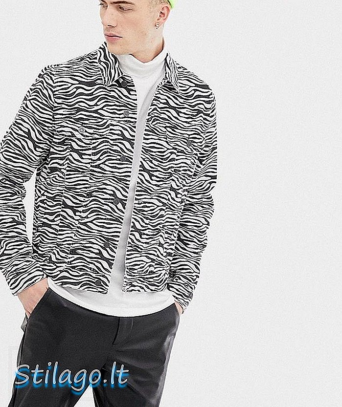 ASOS DESIGN denimová bunda zebra s potlačou-biela