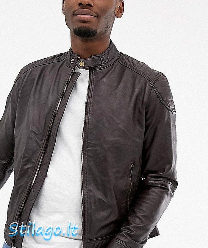 Barneys Originals prešita usnjena jakna v rjavo-črni barvi