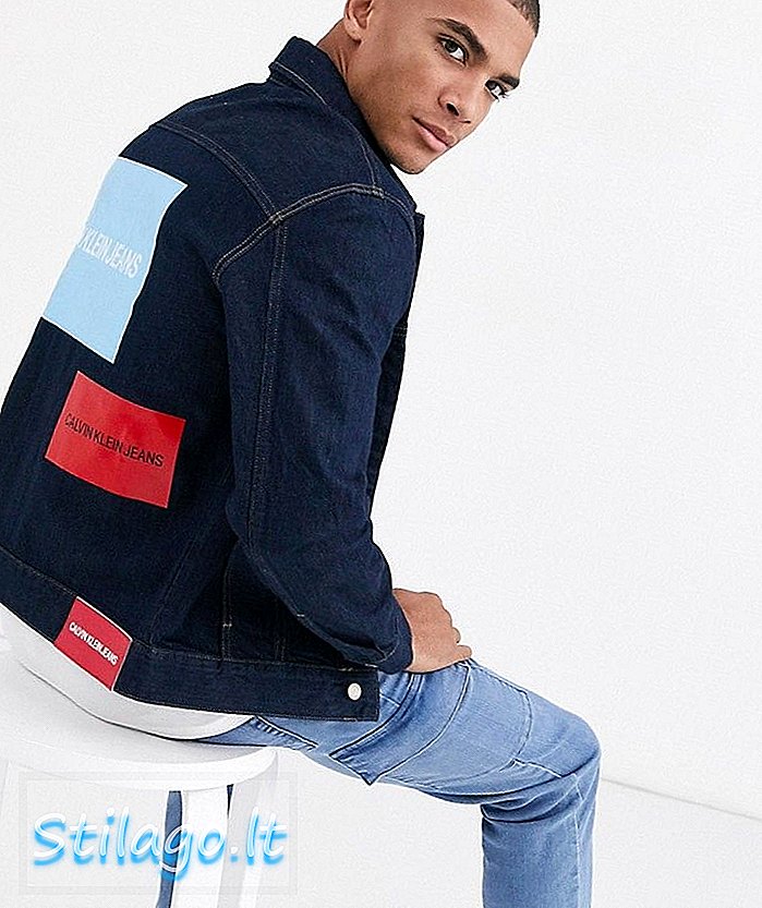 Calvin Klein jaket denim trucker klasik modern-Biru
