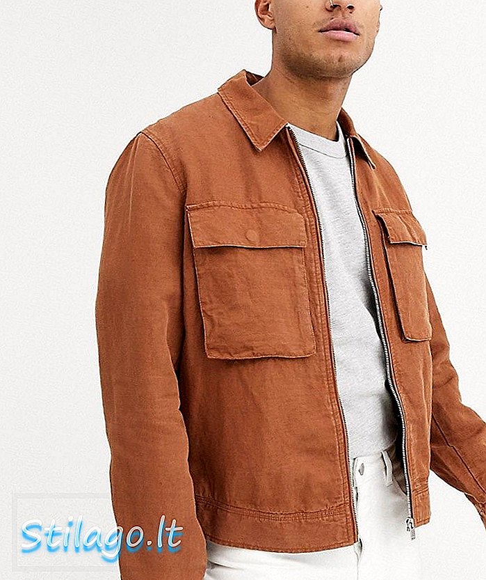 ASOS HVIT koordinerende harrington jakke i rikbrun farget lin-brunt