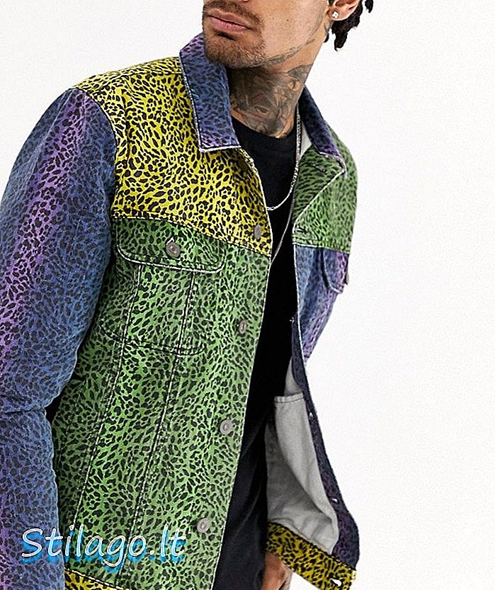 Jaket denim ASOS DESIGN dalam warna leopard block-Multi