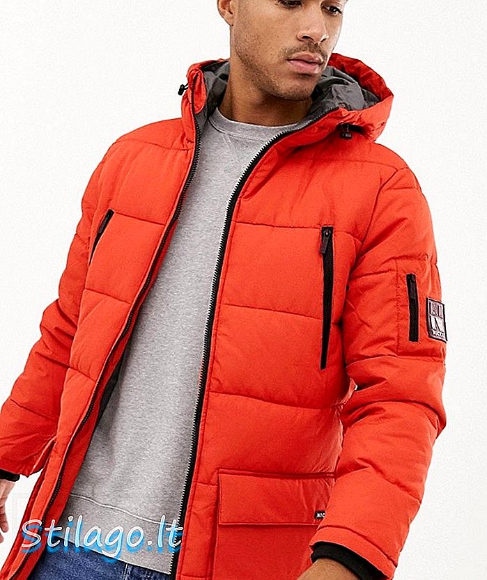 Nicce garas līnijas puffer jaka oranžā krāsā ar kapuci
