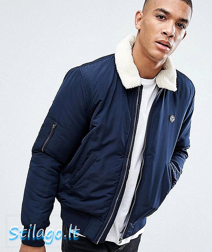 Jaket Aviator Le Breve dengan Borg Collar-Navy