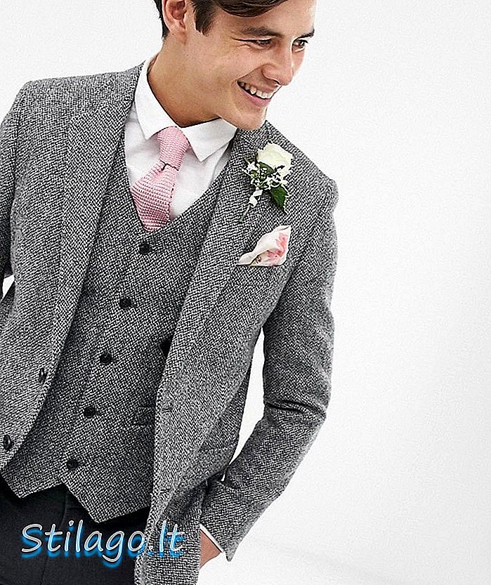 ASOS DESIGN bryllupsslank blazer i 100% ull Harris Tweed i grått