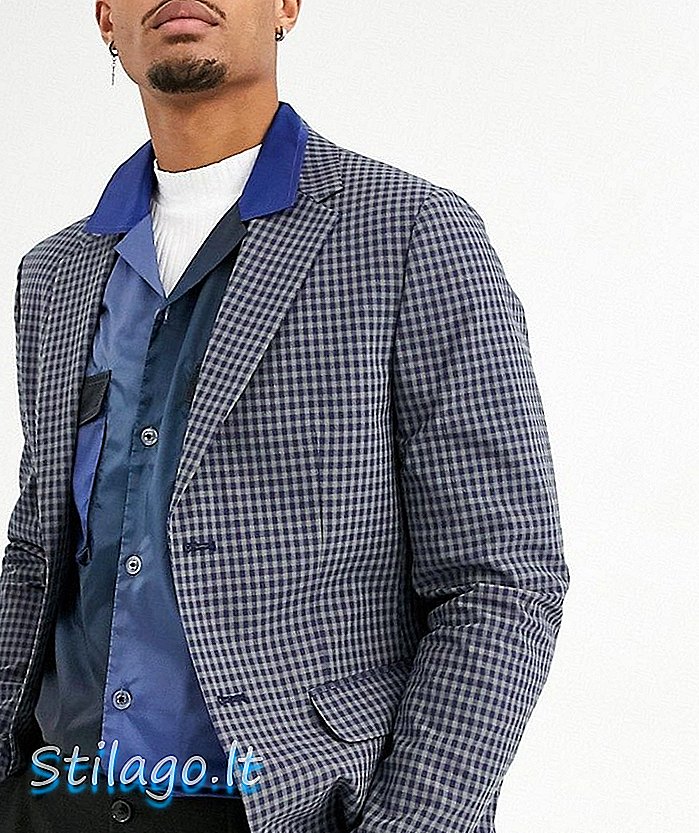 ASOS DESIGN - Bruiloft - Seersucker blazer met casual pasvorm in marineblauw met ruitjes