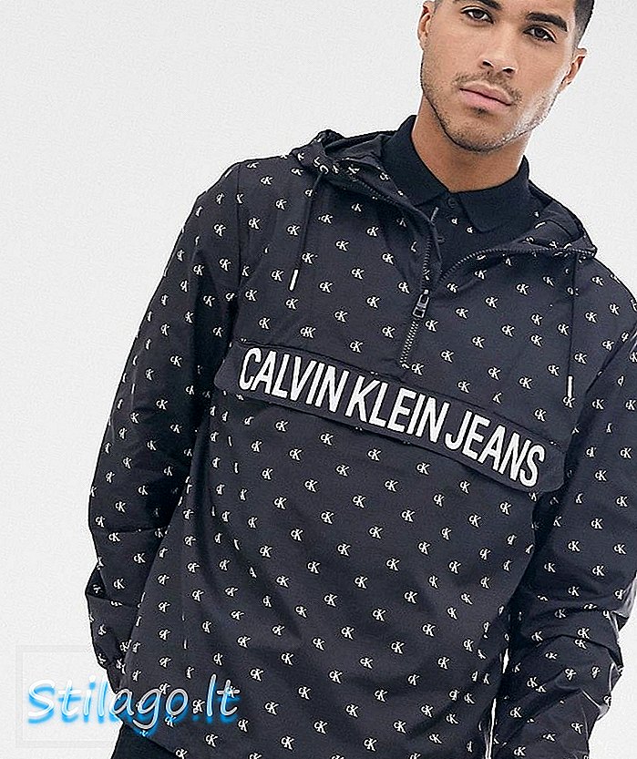 Calvin Klein Jeans μονόγραμμα νάυλον popover μπουφάν-Μαύρο