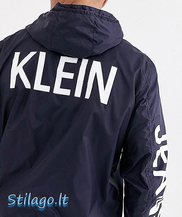 Calvin Klein เสื้อแจ็คเก็ตคลุมด้วยผ้าไนล่อนซิปฟ้า