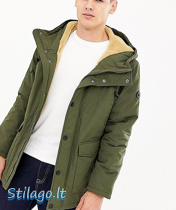 Parka com capuz Esprit com forro de pelúcia em verde claro cáqui