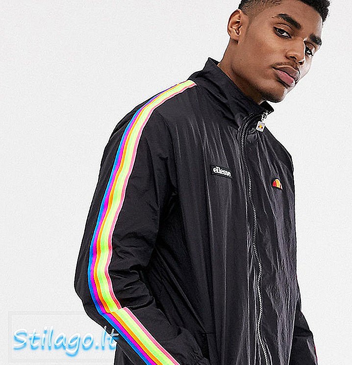 Ellesse Nardo shell dress track top med regnbue taping i sort eksklusivt hos ASOS