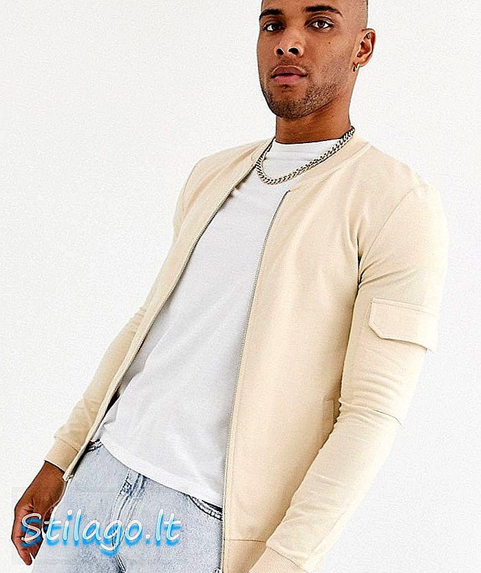 ASOS DESIGN jersey muscle bomber jacket dengan pocket sleeve utility in beige