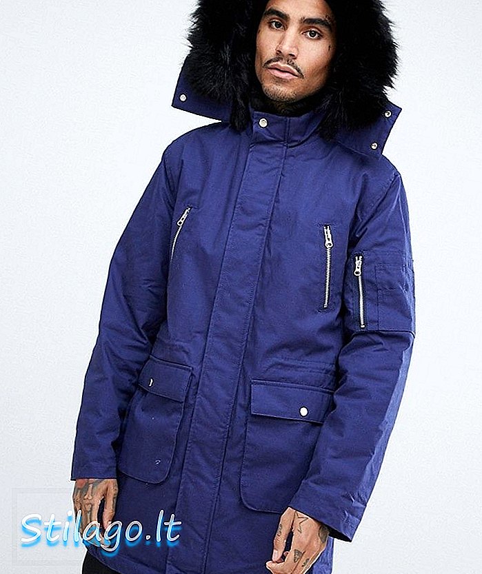 Ciężka kurtka ASOS z podszewką ze sztucznego futra w kolorze niebieskim