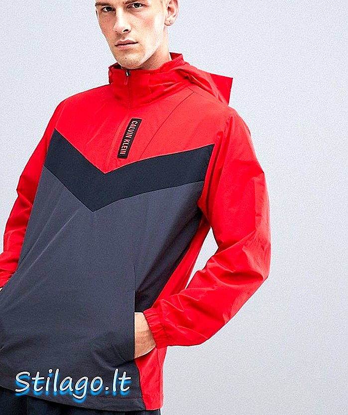 Calvin Klein Performance jaket berkerudung separuh zip-Merah