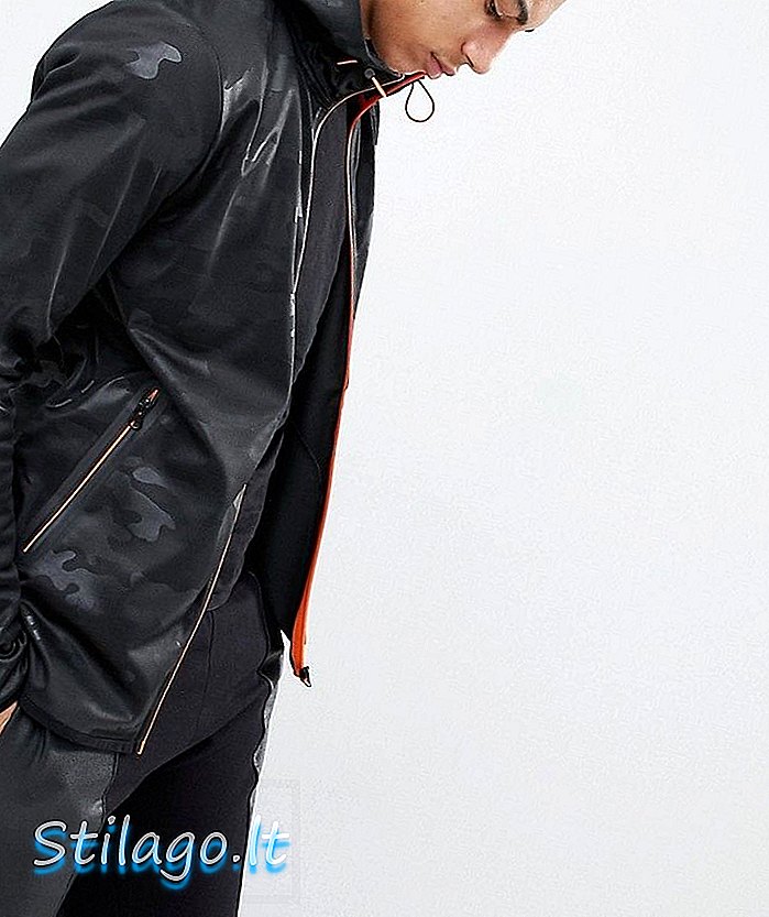 Soul Star Tonal Camo Neon Contrast Zip Through Jacket-Black