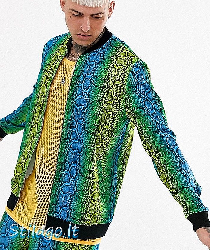 ASOS डिजाइन सह-जर्सी जर्सी बॉम्बर जैकेट चमकीले साँप प्रिंट-मल्टी में