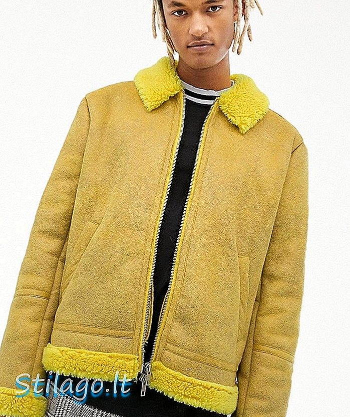 एएसओएस डिझाईन फॉक्स शेरलिंग फ्लाइट जॅकेट चमकदार पिवळा