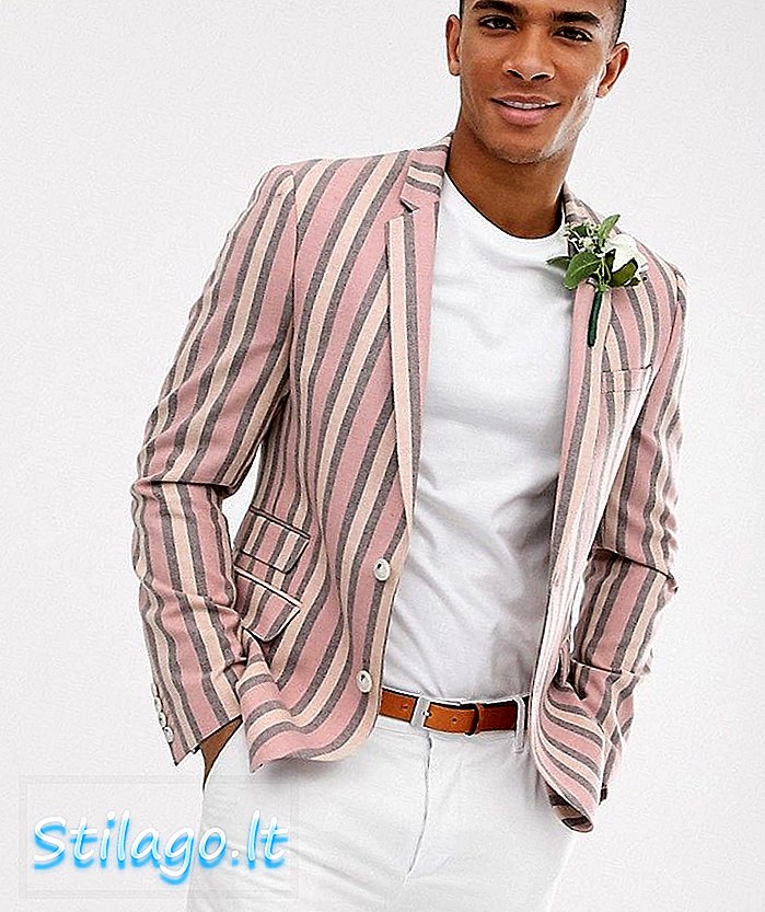 ASOS DESIGN blazer kurus perkahwinan dengan jalur lebar berwarna merah jambu berdebu