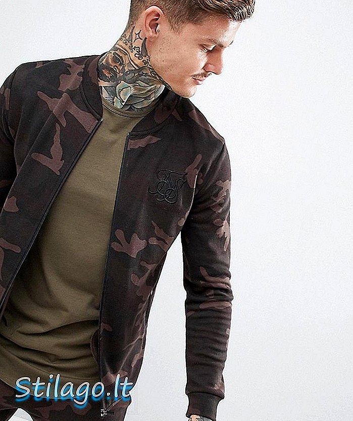 SikSilk zip majica bomber jakna v camo-zeleni barvi