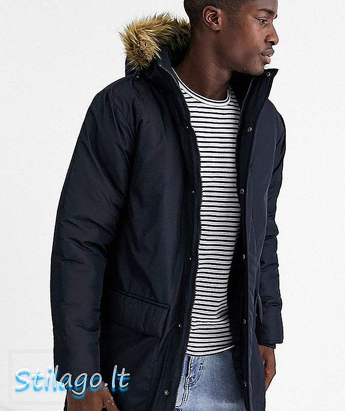 Γαλλικό Connection faux fur hood parka jacket-Navy