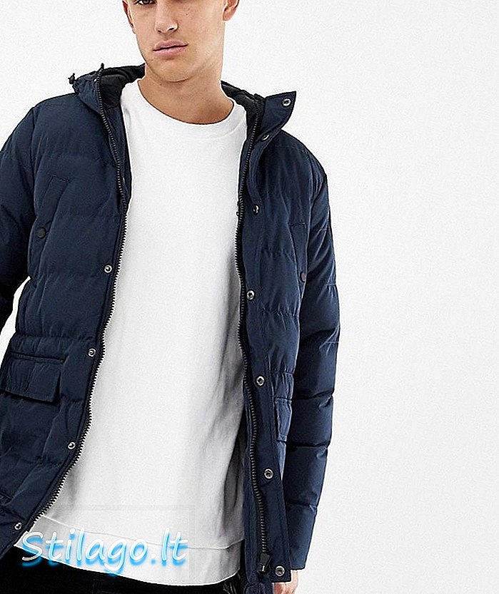 Tokyo Tøjvask Longline Puffer Jakke-Navy