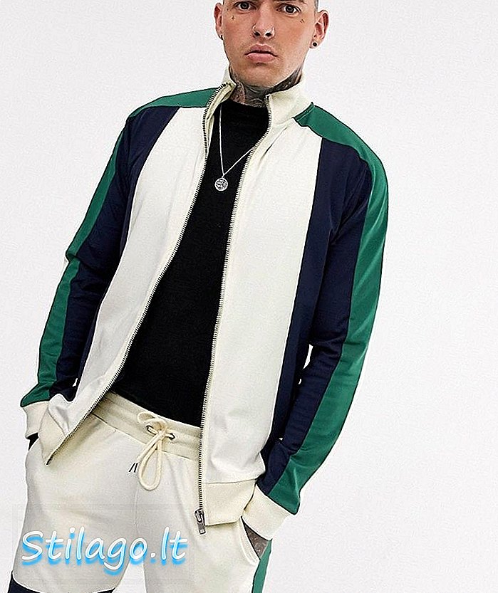เสื้อแจ็คเก็ตติดตาม ASOS DESIGN ในโพลี tricot พร้อมการปิดกั้นสีในสีขาวและสีฟ้า