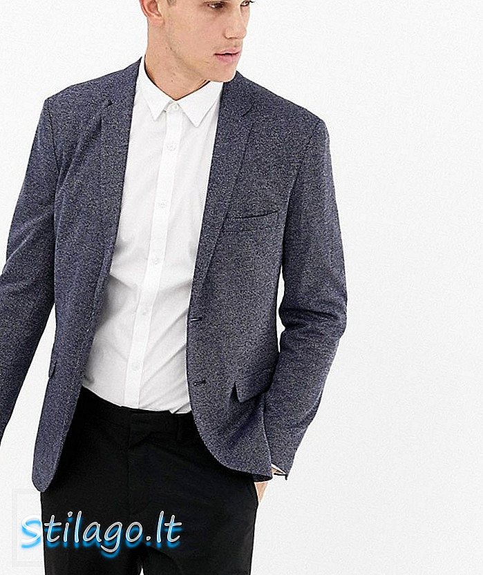 Jack & Jones Premium Smart Blazer In Melange Fabric-Navy