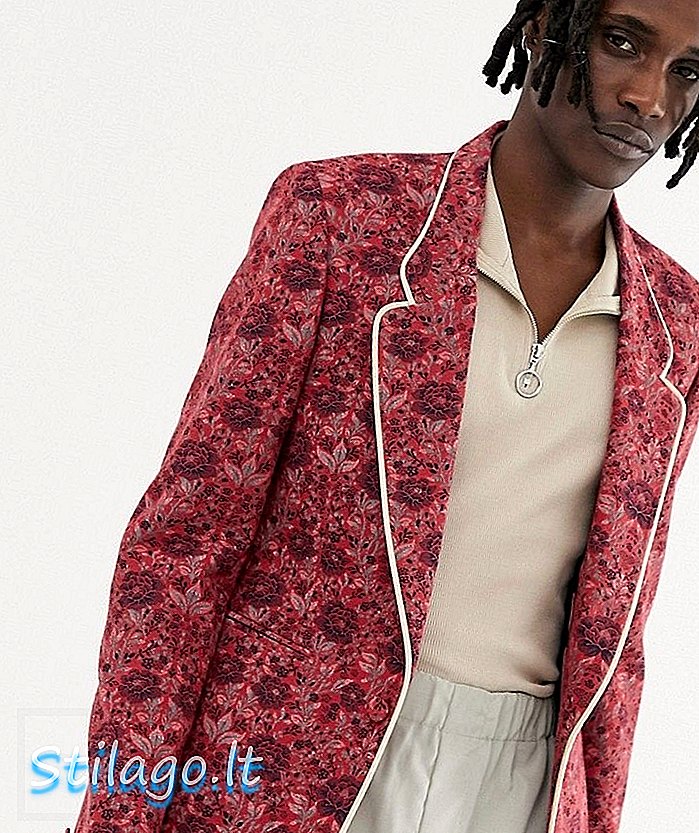 ASOS EDITION áo blazer dài mỏng màu hồng hoa với đường ống màu kem