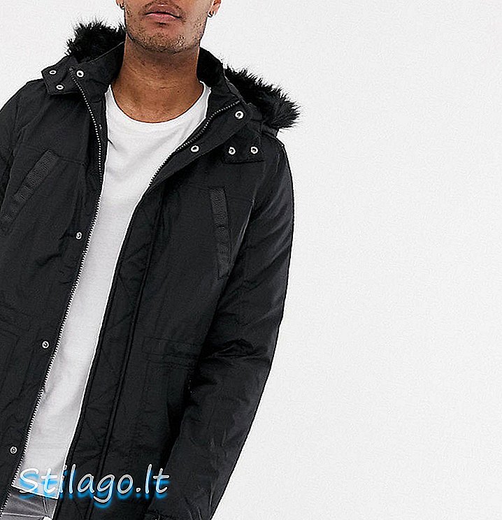 ASOS THIẾT KẾ Áo khoác parka cao với viền lông giả màu đen