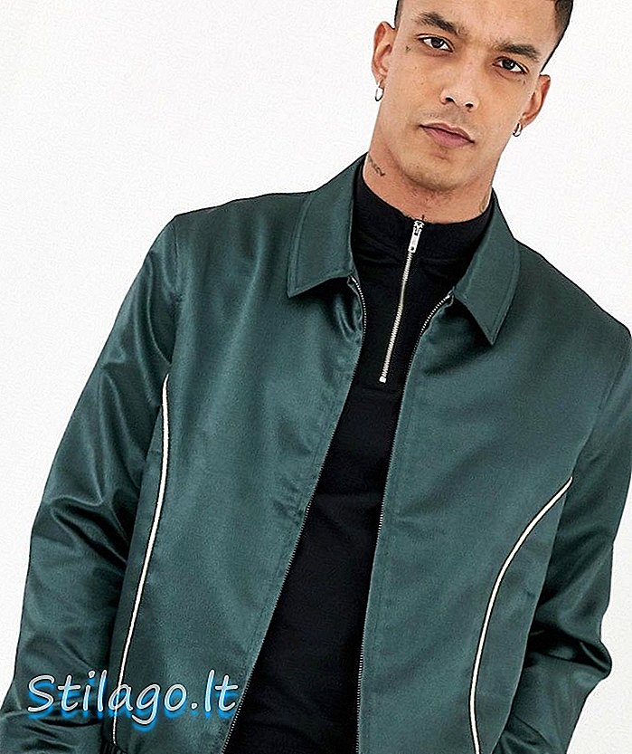 Jaket harrington ASOS DESIGN dengan perincian piping-Green