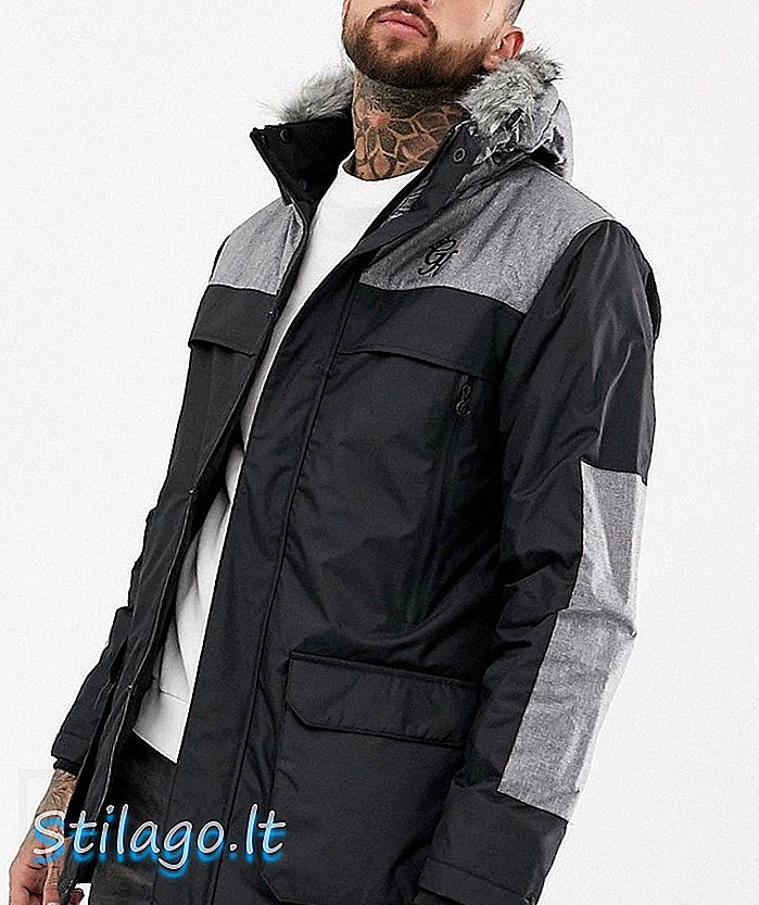 Gym King jaqueta com painéis de capuz com capuz de pele sintética - preto
