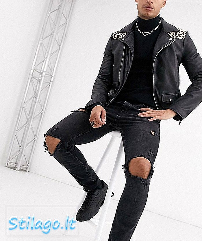 Bolongaro Trevor leopard motorkárska kožená bunda - čierna