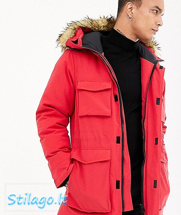 Setan Advokat Premium Fur Faux Jepang Salju Parka-Merah