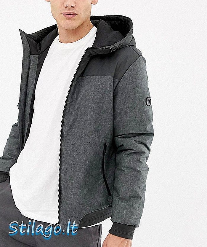 Esprit blúz kabát kapucnival szürke színű blokk-fekete színben