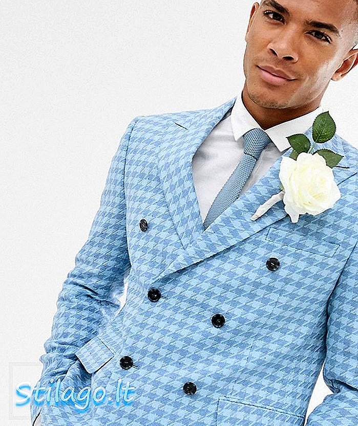 ASOS DESIGN wedding slim crop double breasted blazer dengan campuran bulu skala besar dalam warna biru