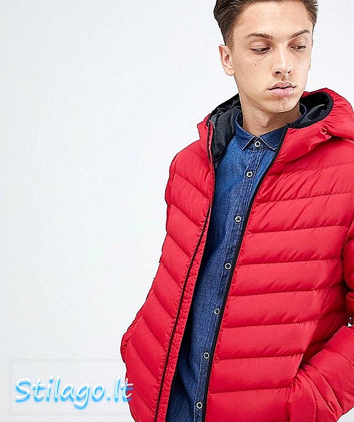Brave Soul Hooded Puffer Jacket-Red