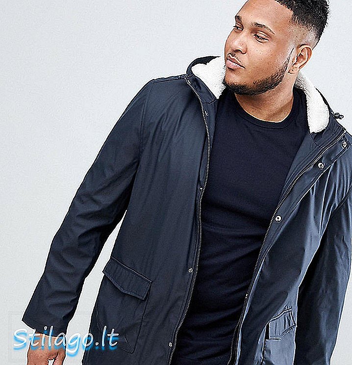 French Connection PLUS Shine Fishtail Hooded Mac med Borg Lining-Navy