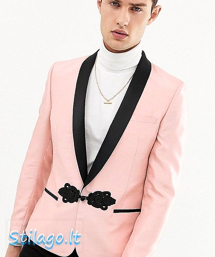 ASOS THIẾT KẾ áo blazer skinny với màu hồng lụa nhìn với khăn choàng