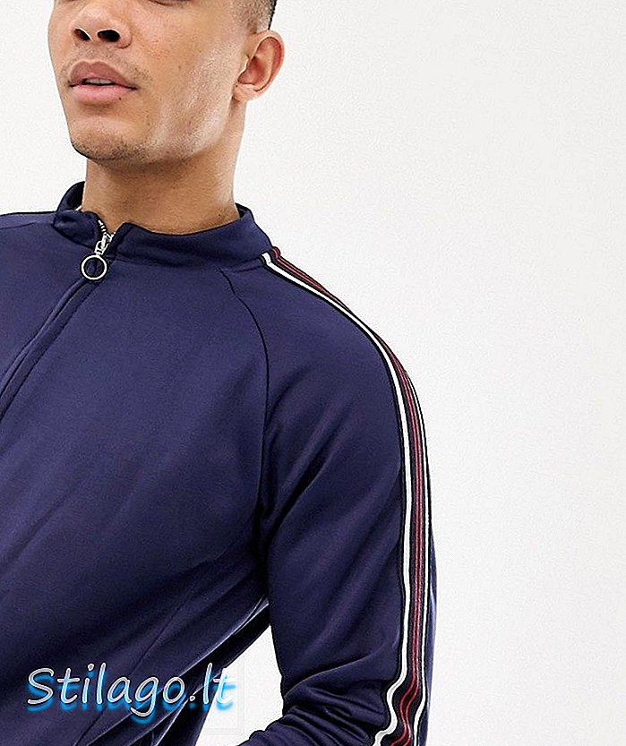 Celio Reißverschluss durch das Track-Top mit Taping in Navy