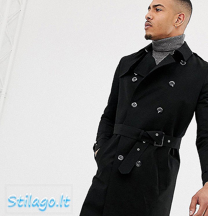 ASOS DESIGN معطف طويل طويل مقاوم للاستحمام مع حزام باللون الأسود