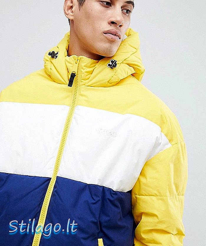 Schott alaska hooded puffer jaket colourblock biasa pas berwarna kuning / biru