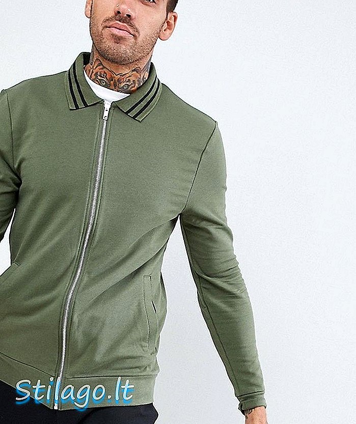 Куртка з м'язового трикотажу Гаррінгтон ASOS DESIGN в хакі з накидно-зеленим кольором