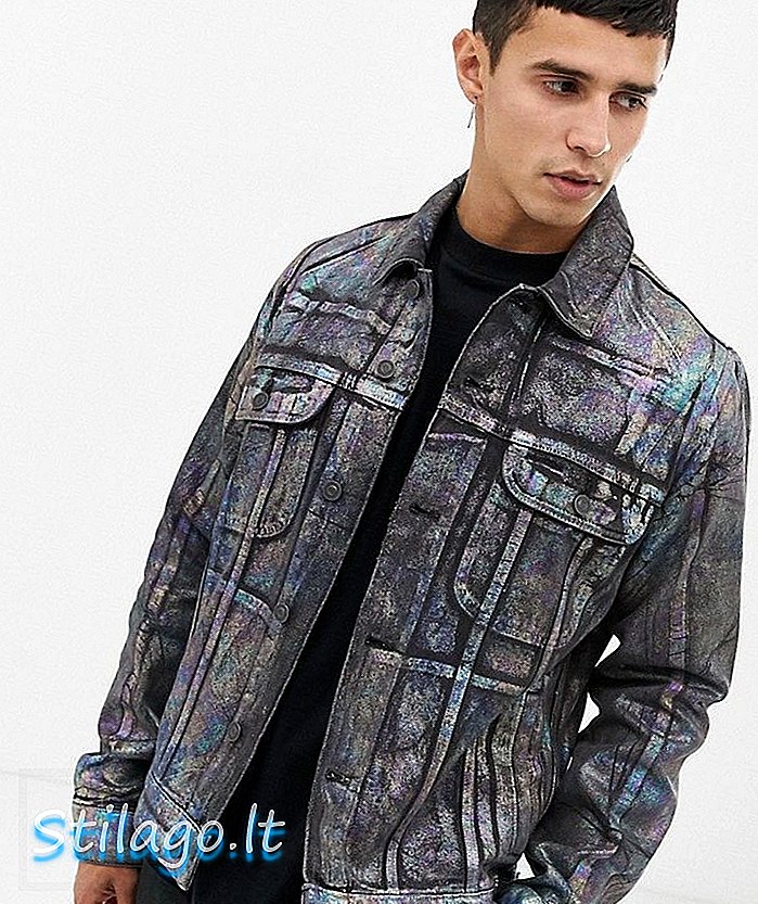 ASOS DESIGN - Veste en jean à imprimé feuille multicolore